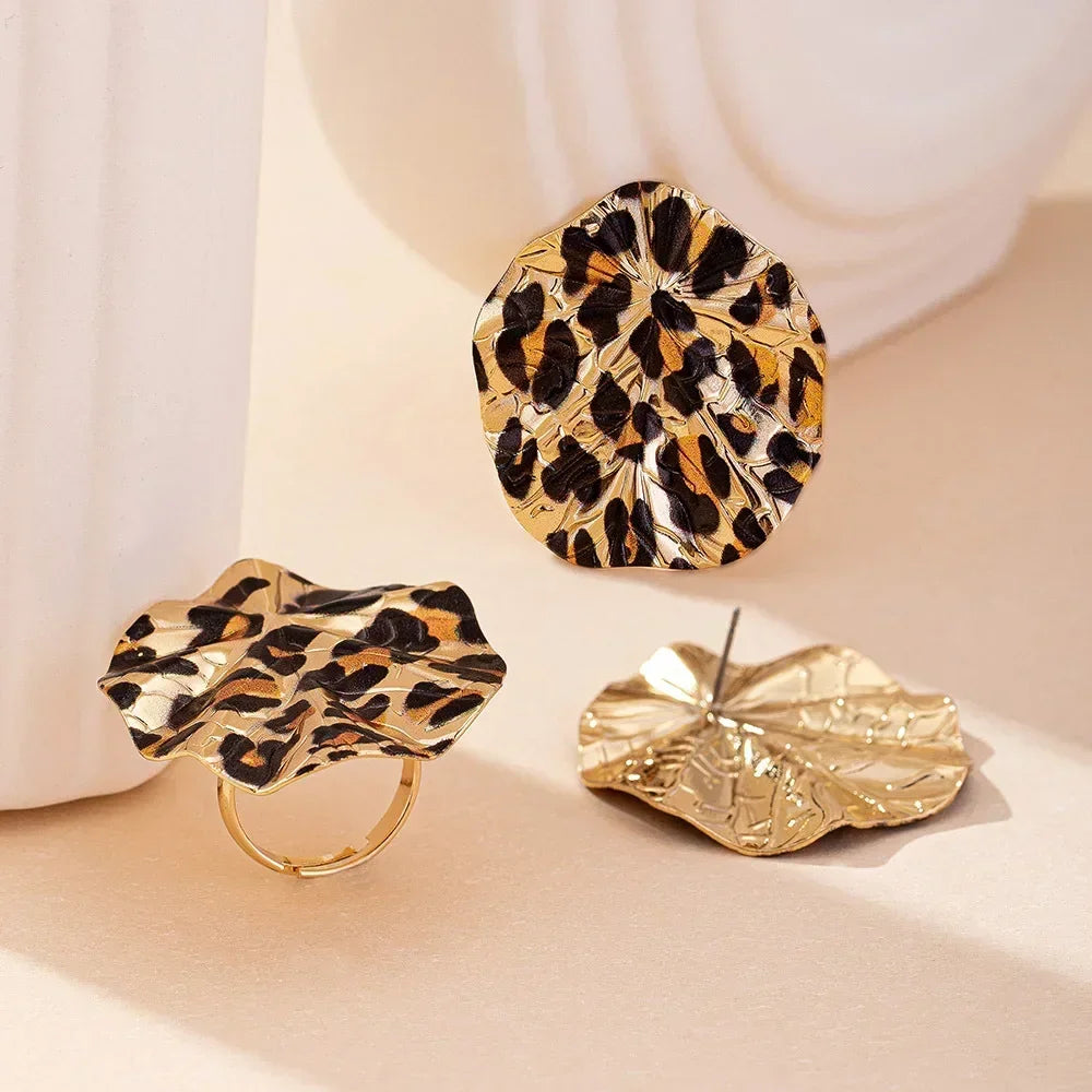 🐆 Ensemble Bijoux Femme – Boucles d’Oreilles & Bague Vintage Léopard