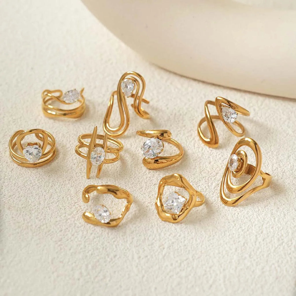 Bague en acier inoxydable, délicate et brillante, zircone cubique, haute qualité, plaqué or 18 carats, PVD, bijoux de doigt, cadeau