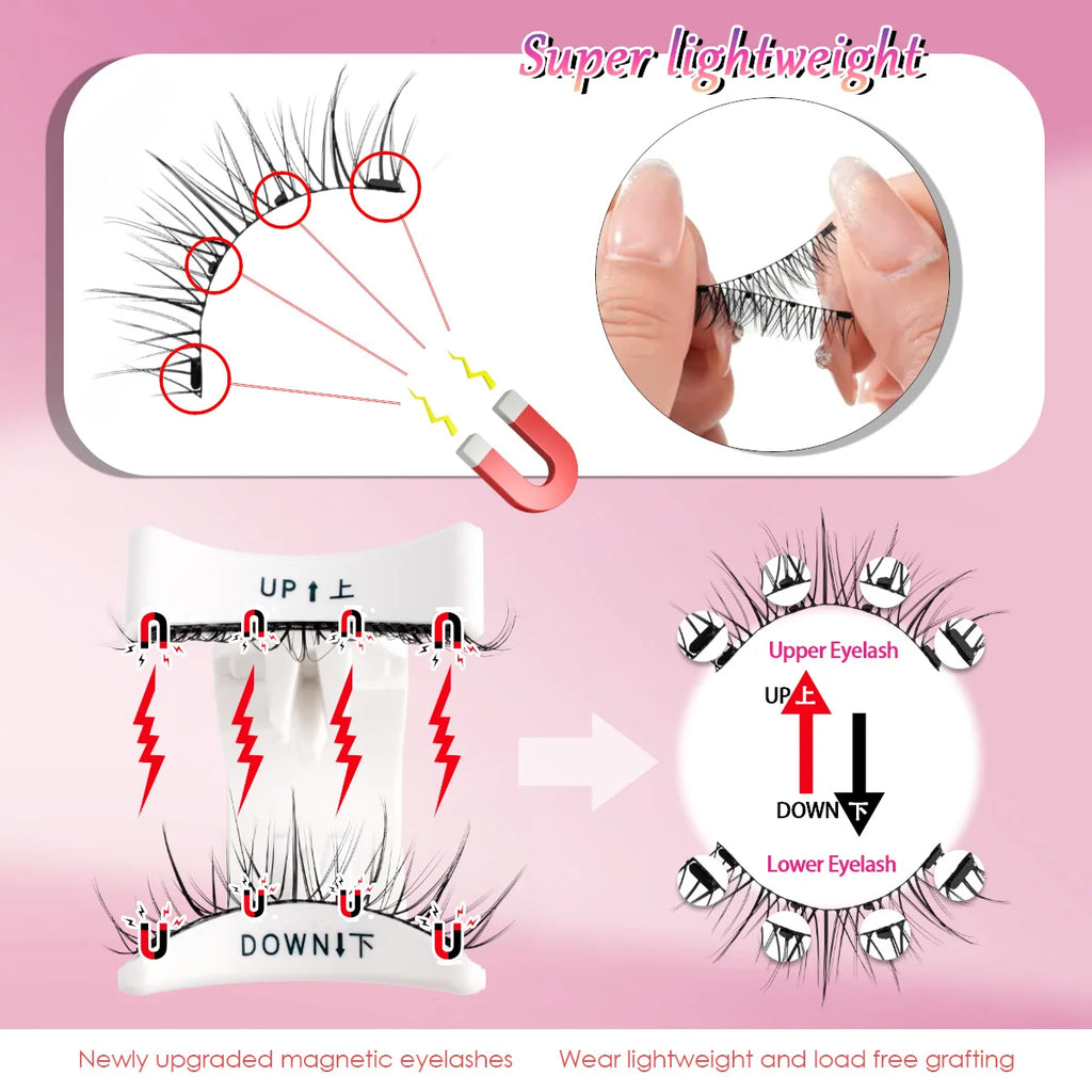 Ensemble de Faux Cils Magnétiques 3D – Naturels, Réutilisables & Faits Main + Pince à Épiler