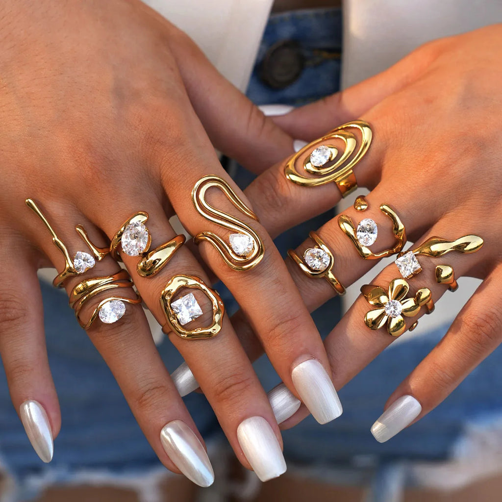 Bague en acier inoxydable, délicate et brillante, zircone cubique, haute qualité, plaqué or 18 carats, PVD, bijoux de doigt, cadeau