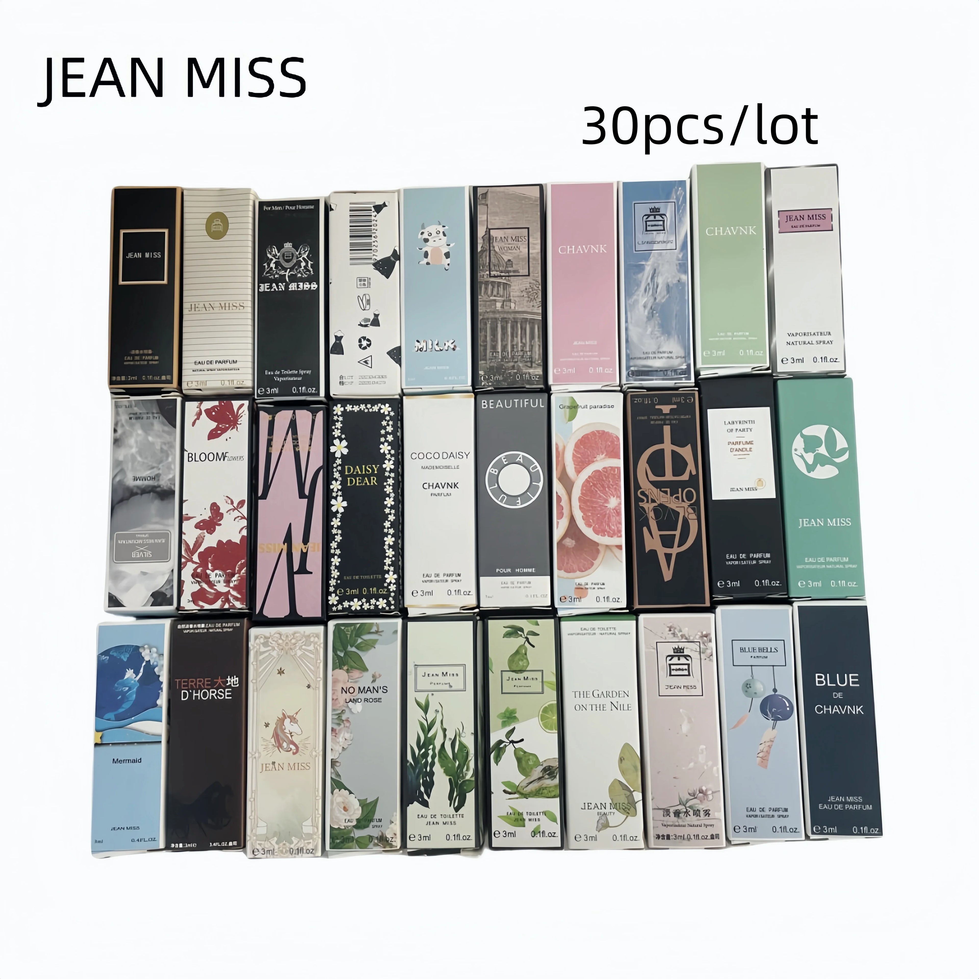 30 pcs/lot 3 ml marque parfum femme hommes parfum fleur fruits parfums JEAN MISS chaud parfumé mode dame femme mâle parfums