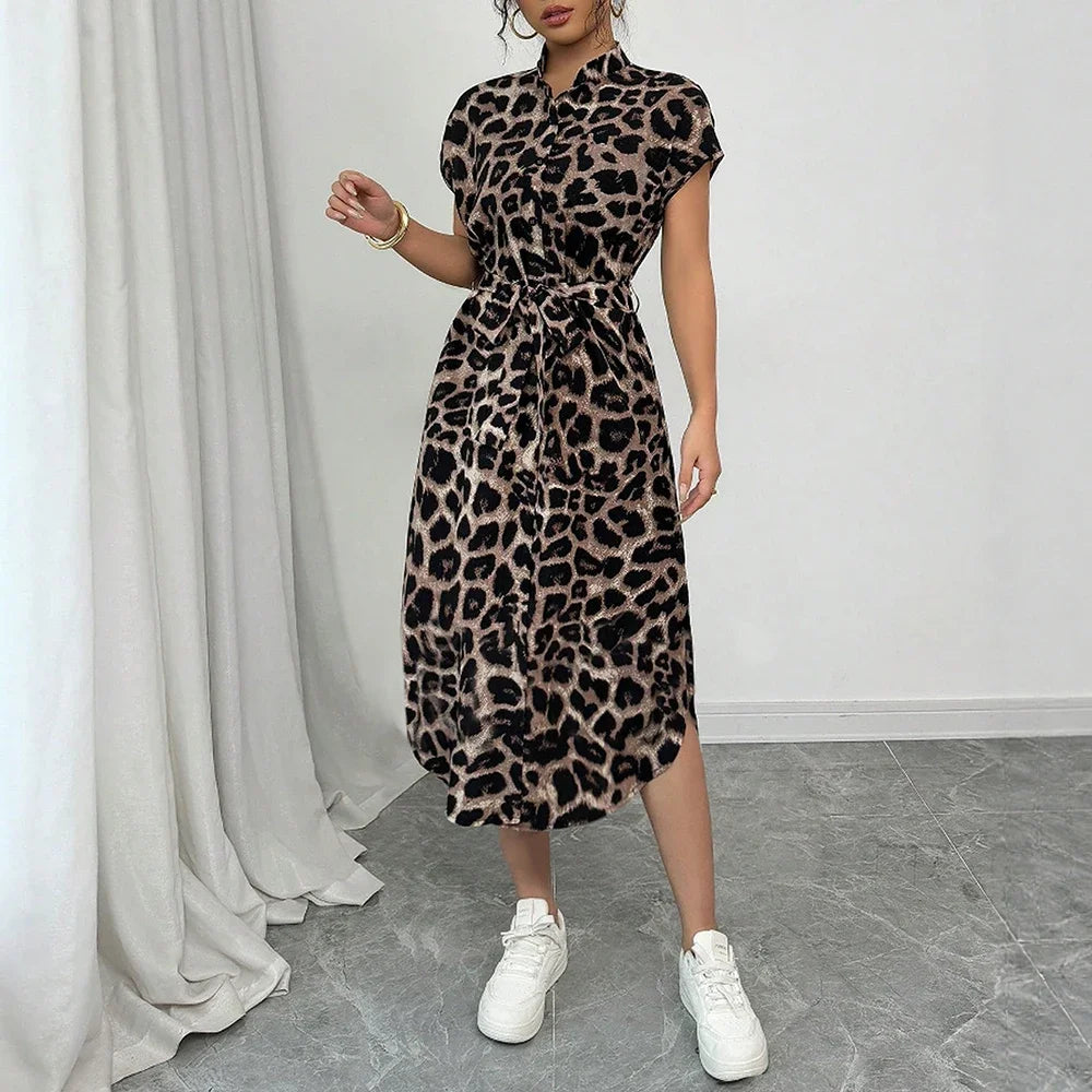 CPSYMYM Robe Midi Imprimé Léopard – Printemps/Été