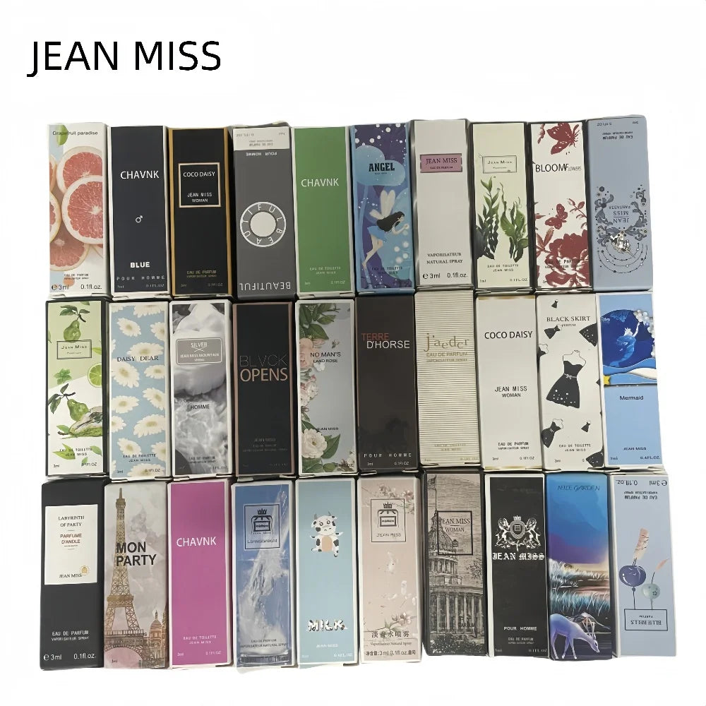 30 pcs/lot 3 ml marque parfum femme hommes parfum fleur fruits parfums JEAN MISS chaud parfumé mode dame femme mâle parfums