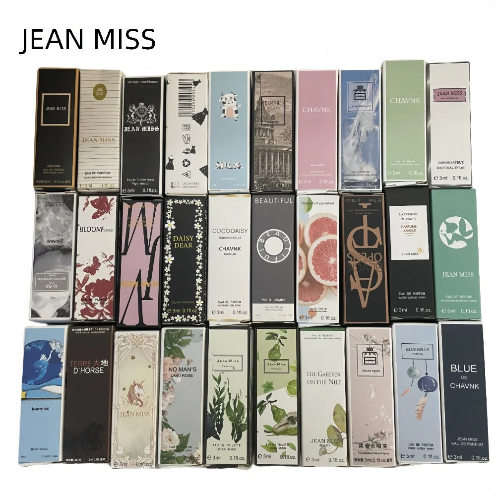 30 pcs/lot 3 ml marque parfum femme hommes parfum fleur fruits parfums JEAN MISS chaud parfumé mode dame femme mâle parfums