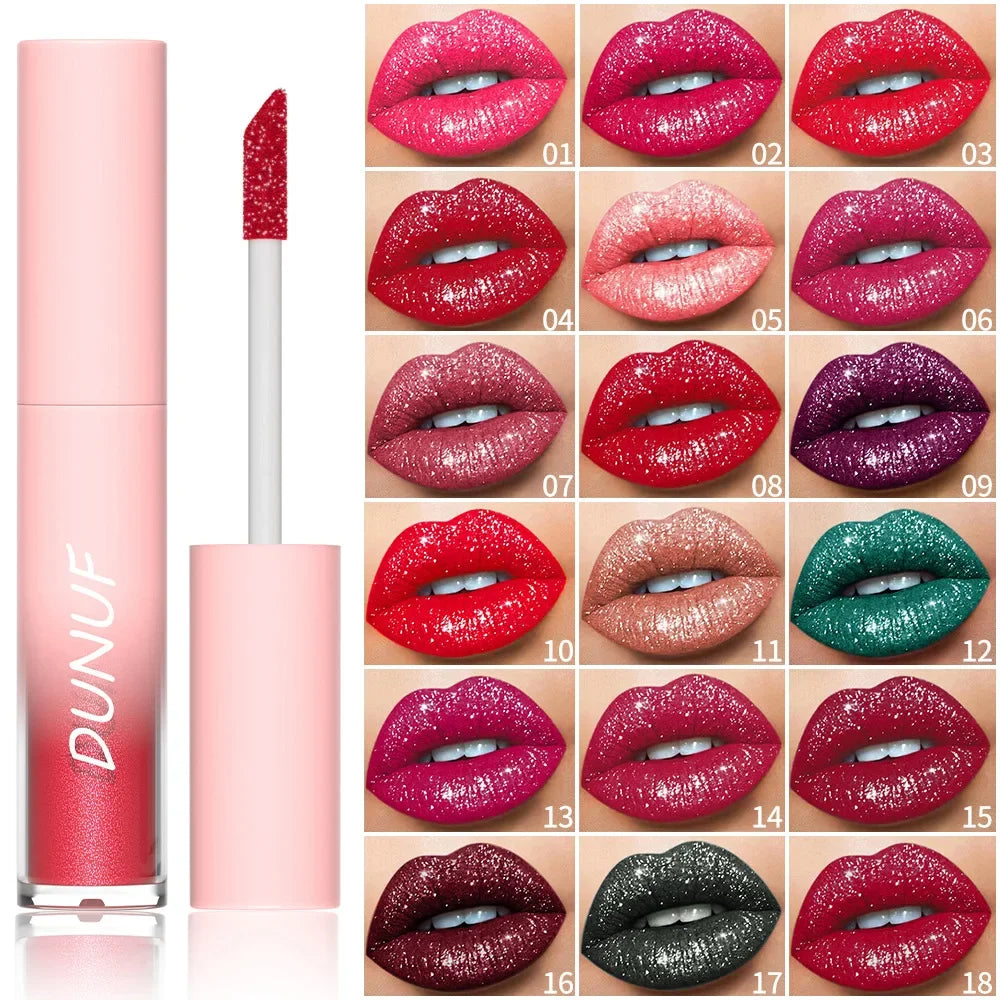 Rouge à lèvres liquide scintillant diamant – Waterproof, longue durée, effet perlé