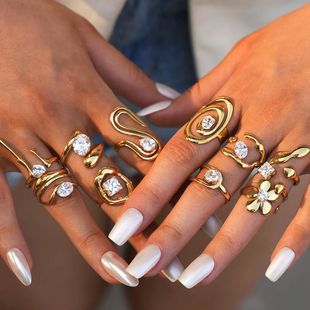 Bague en acier inoxydable, délicate et brillante, zircone cubique, haute qualité, plaqué or 18 carats, PVD, bijoux de doigt, cadeau