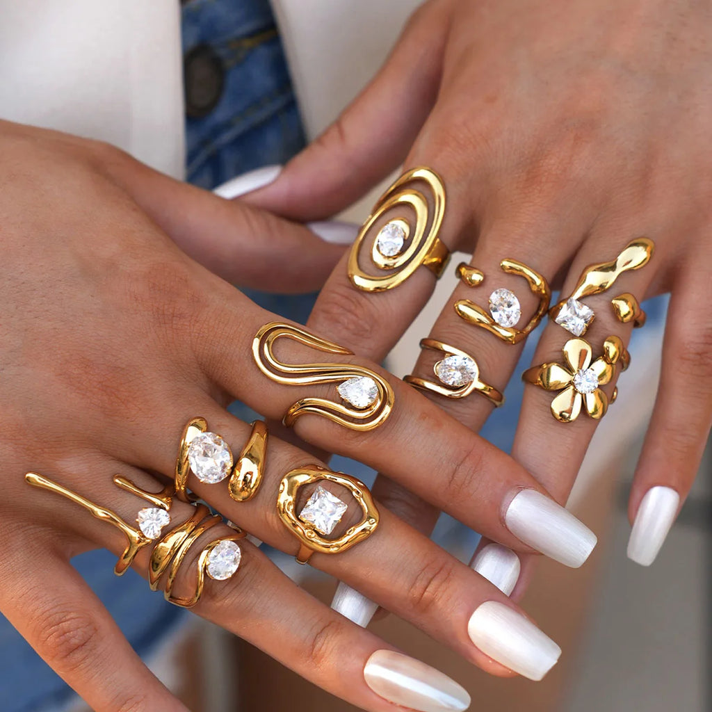 Bague en acier inoxydable, délicate et brillante, zircone cubique, haute qualité, plaqué or 18 carats, PVD, bijoux de doigt, cadeau