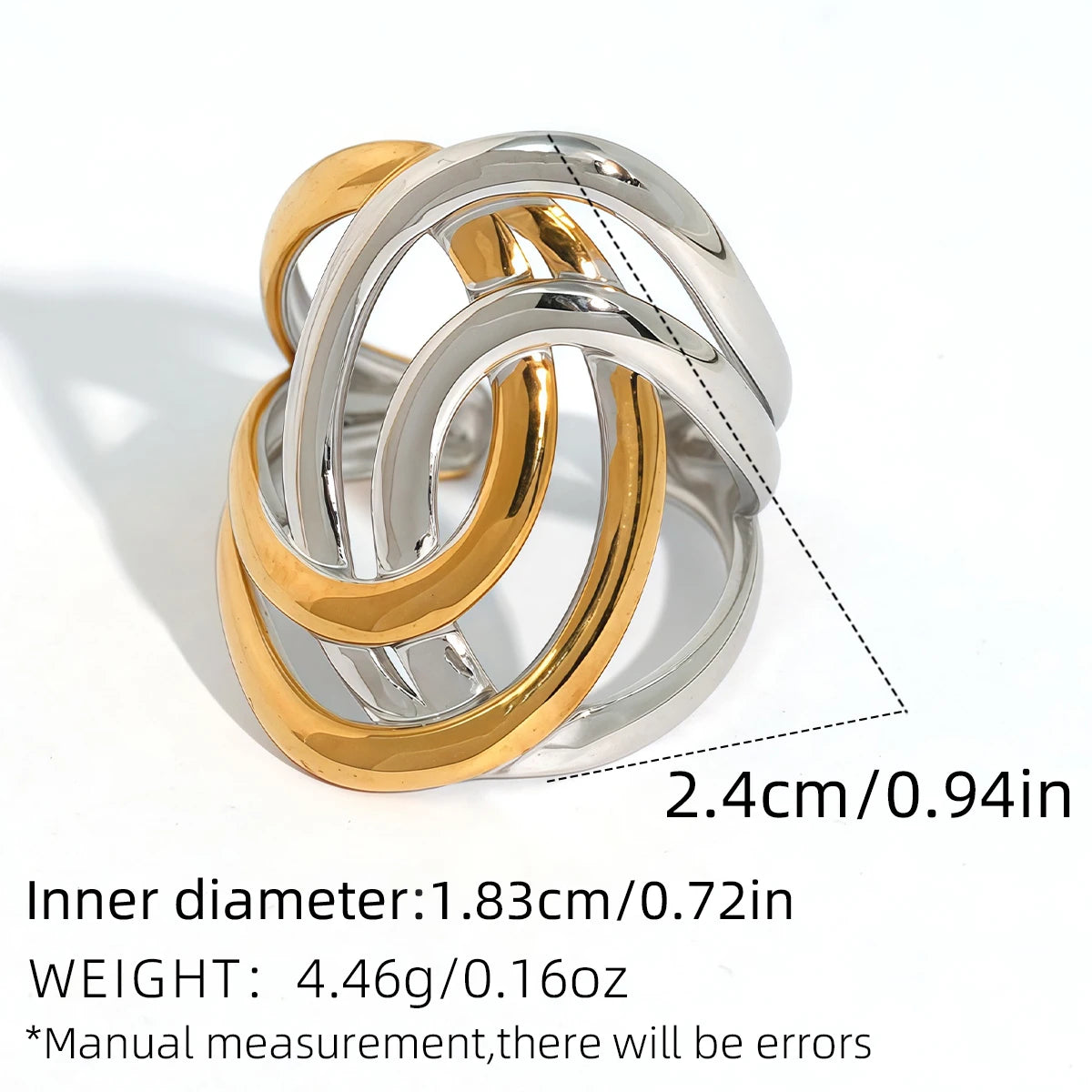 Anneau Large Géométrique Doré en Acier Inoxydable – Bijou Élégant, Étanche et Quotidien pour Femmes